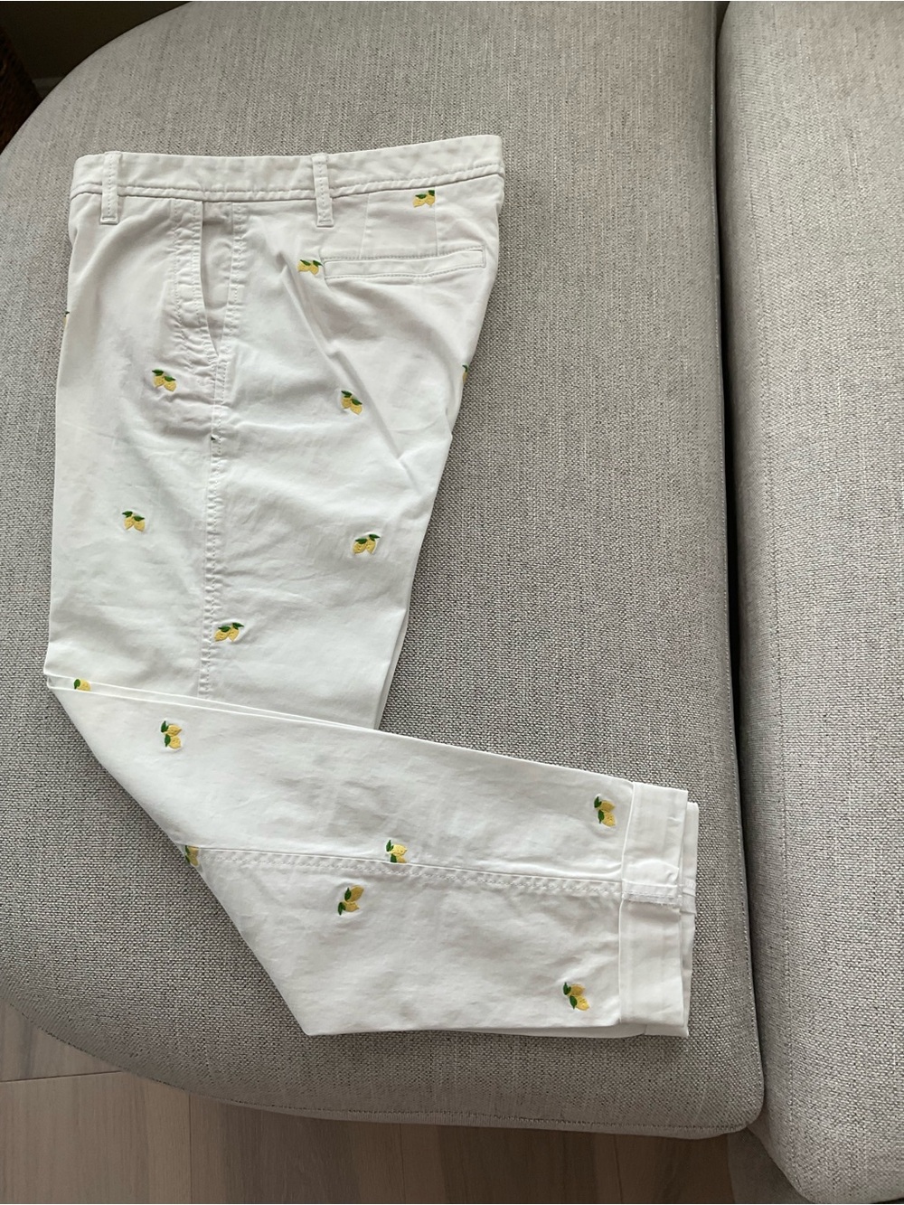 Talbots White Chino Pants with Lemon Embroidery
